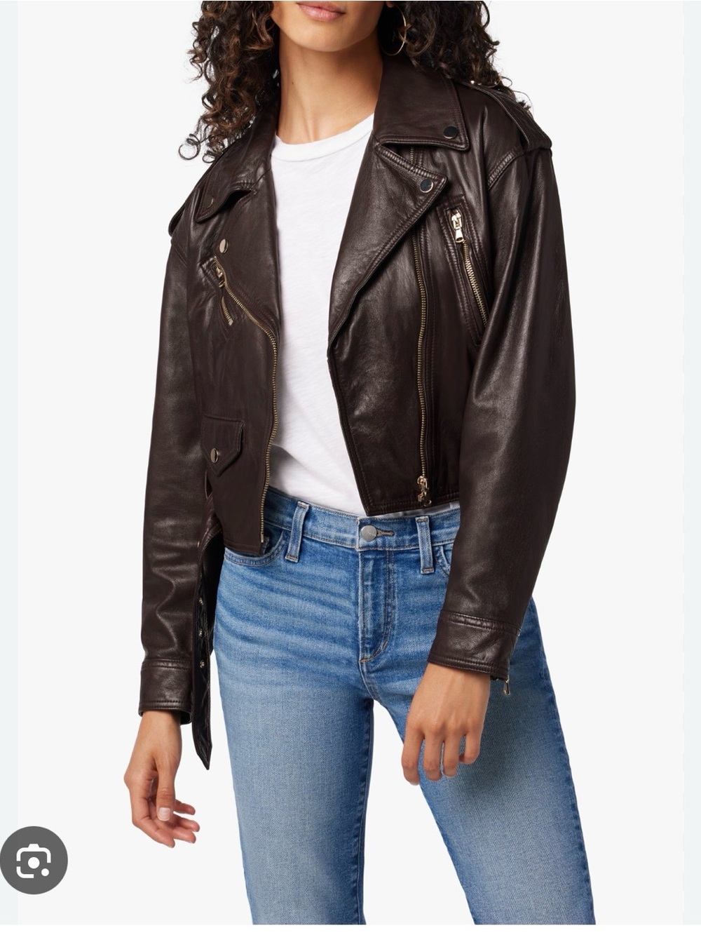 Joes Jeans Soft Brown Leather Moto Jacket with Belt Payton Biker